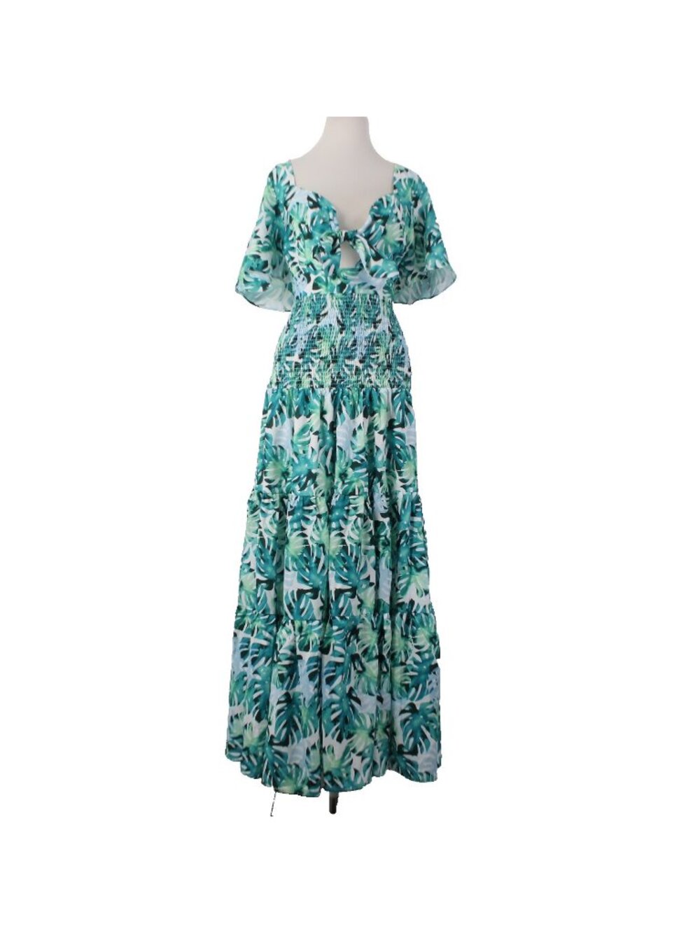 L'atiste By Amy Dress NEW Sz L Green Blue White Key Hole Open Back 100% Poly